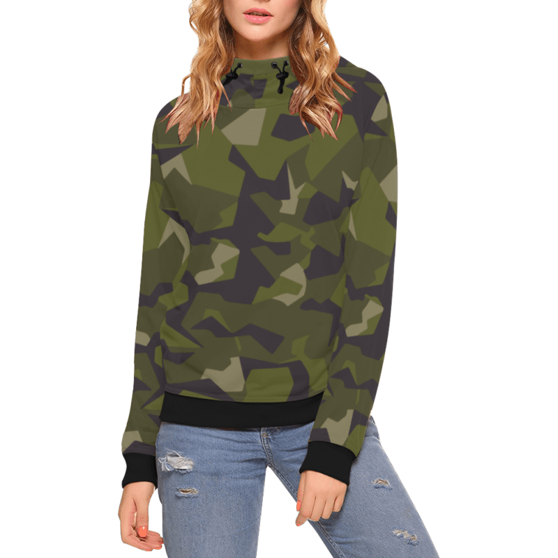 Swedish M90 camouflage High Neck Pullover Hoodie for Women | Mega Camo