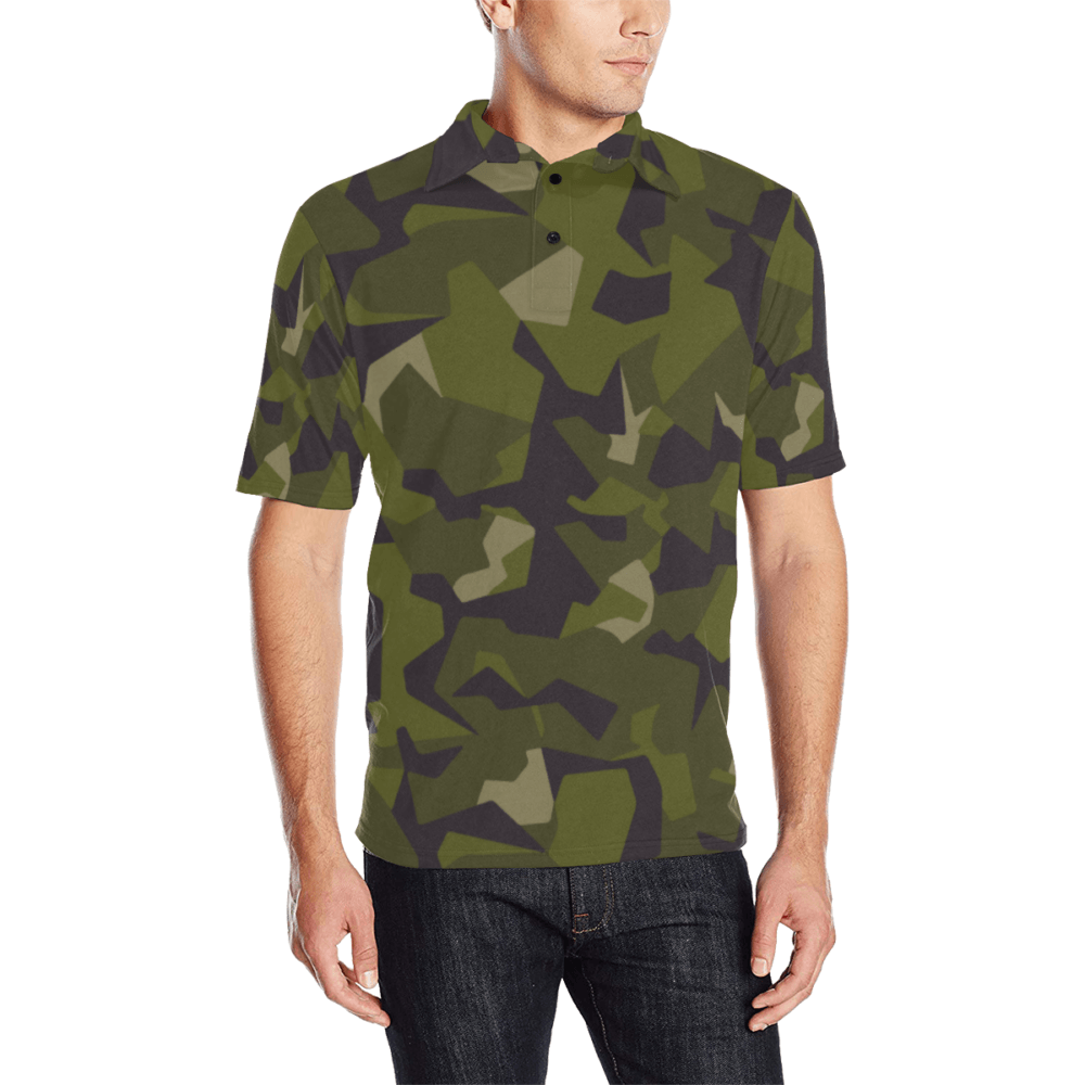 swedish M90 woodland camouflage Men's Polo Shirt | Mega Camo
