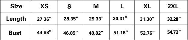 quilted windbreaker size chart