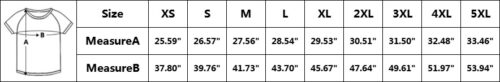 Sports Mesh T-shirt size chart XS to 5XL