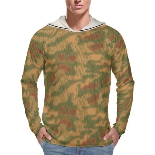 German WWII Sumpfmuster 43 v2 Camouflage Sun Protection Hooded Rashguard T-Shirt