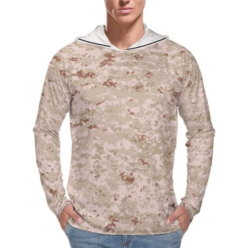 Kuwait Desert Digital Camouflage Sun Protection Hooded Rashguard T-Shirt