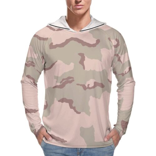 Kuwait Desert 3 Colors v2 Camouflage Sun Protection Hooded Rashguard T-Shirt