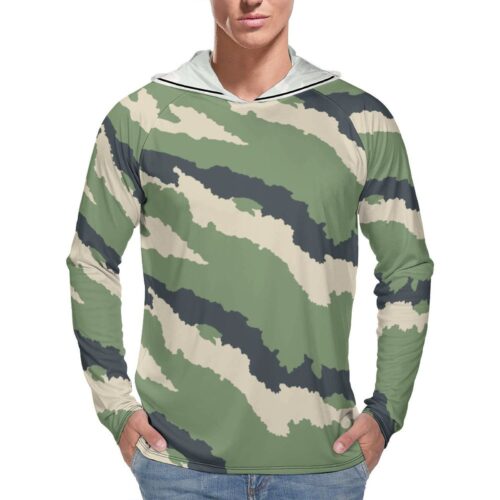 Gabon Army Camouflage Sun Protection Hooded Rashguard T-Shirt