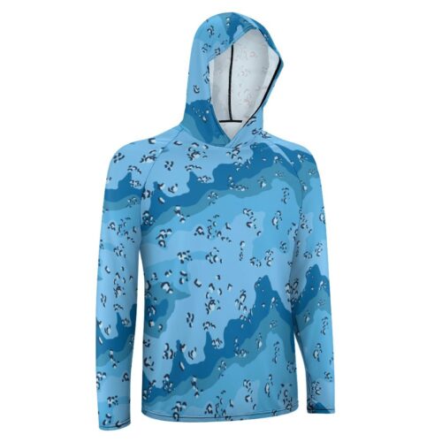 Alternative view of Chocolate Chip ERDL Ocean Blue  Sun Protection Hooded Rashguard T-Shirt