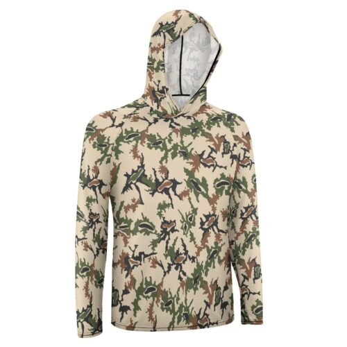 Alternative view of Egyptian Scrambled Eggs Camouflage  Sun Protection Hooded Rashguard T-Shirt