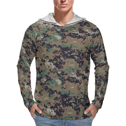 South Korea Special Warfare Command Pixel Camouflage Sun Protection Hooded Rashguard T-Shirt