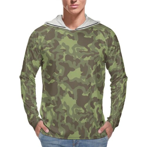 Estonian ttsko Green CamouflageMen's Long Sleeve T-ShirtSun Protection Hooded Rashguard T-Shirt