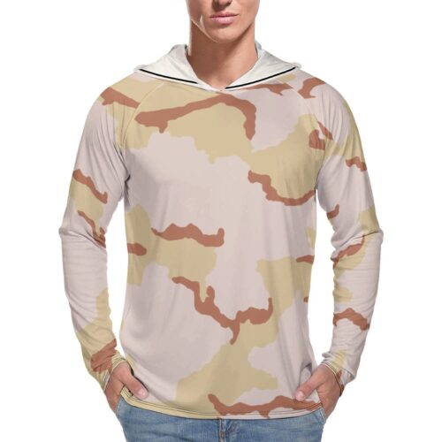 Kuwait Desert 3 Colors v1 Camouflage Sun Protection Hooded Rashguard T-Shirt