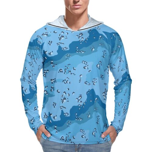 Chocolate Chip ERDL Ocean Blue  Sun Protection Hooded Rashguard T-Shirt