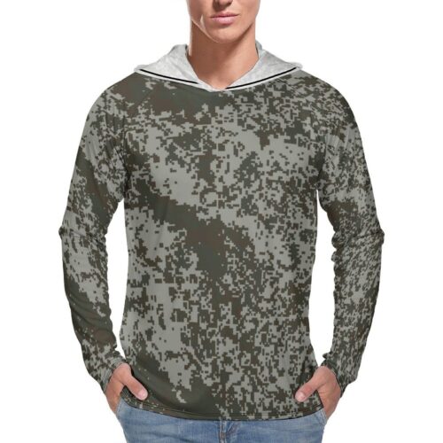 North Korea KPA Dark Green Pixelated Camouflage Sun Protection Hooded Rashguard T-Shirt