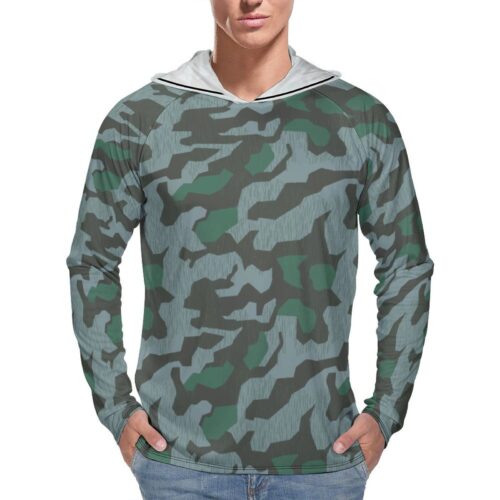 German WWII Splittertarn Luft Camouflage Sun Protection Hooded Rashguard T-Shirt