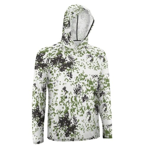 Alternative view of German Snow Flecktarn Schneetarn Camouflage Sun Protection Hooded Rashguard T-Shirt