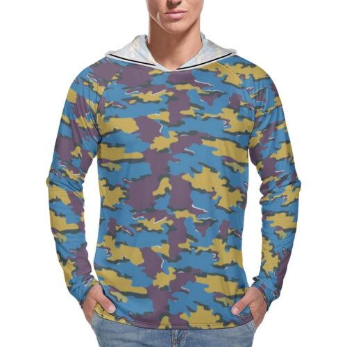 Belgian Fictional Blue JigsawLong SleeveSun Protection Hooded Rashguard T-Shirt