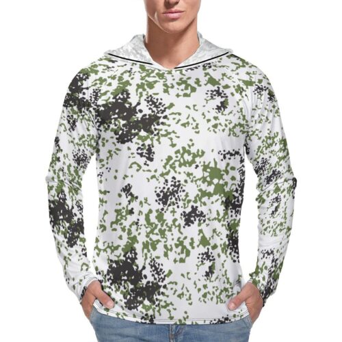German Snow Flecktarn Schneetarn Camouflage Sun Protection Hooded Rashguard T-Shirt