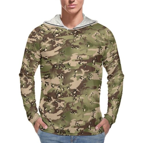 Chocolate Chip MTP Woodland Arid  Sun Protection Hooded Rashguard T-Shirt