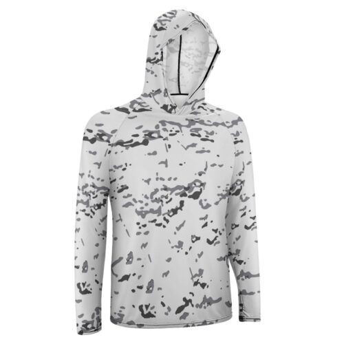 Alternative view of North Korea KPA Winter Mcam Pixelated Camouflage Sun Protection Hooded Rashguard T-Shirt