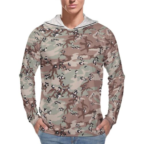 Chocolate Chip Woodland US Desert  Sun Protection Hooded Rashguard T-Shirt