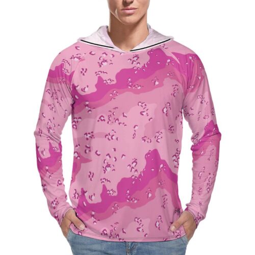 Chocolate Chip ERDL Pink  Sun Protection Hooded Rashguard T-Shirt