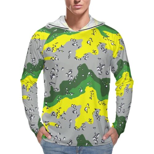 Chocolate Chip ERDL Yellow Stinger  Sun Protection Hooded Rashguard T-Shirt