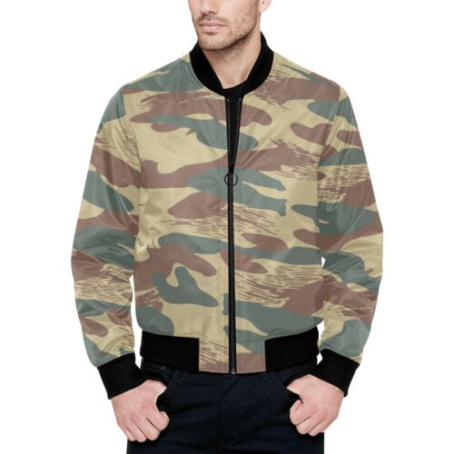 Belgian Brushstroke Camouflage Quilted Bomber Jacket .