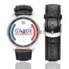 Men's casual watch with a round dial featuring the Garde Nationale emblem, silver-tone case and black leather strap, shown with the strap to the side.