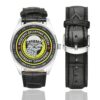 Men's casual watch with a round dial featuring the Russian Military Airborne Recon - Soviet emblem, silver-tone case and black leather strap, shown with the strap to the side.