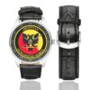 Men's casual watch with a round dial featuring the EGM 23-3 Argentan emblem, silver-tone case and black leather strap, shown with the strap to the side.