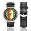 Men's casual watch with a round dial featuring the EGM 26-1 Maisons-Alfort emblem, silver-tone case and black leather strap, shown with the strap to the side.