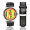 Men's casual watch with a round dial featuring the US Army 25th Infantry Division Vietnam Veteran emblem, silver-tone case and black leather strap, shown with the strap to the side.
