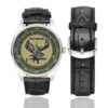 Men's casual watch with a round dial featuring the Australian Special forces Counter Terrorism Unit emblem, silver-tone case and black leather strap, shown with the strap to the side.