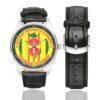 Men's casual watch with a round dial featuring the US Army Military Assistance Command Vietnam Veteran emblem, silver-tone case and black leather strap, shown with the strap to the side.