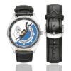 Men's casual watch with a round dial featuring the Plongeurs Gendarmerie emblem, silver-tone case and black leather strap, shown with the strap to the side.
