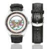 Men's casual watch with a round dial featuring the Groupement de sécurité et d'intervention de la Gendarmerie nationale (GSIGN) emblem, silver-tone case and black leather strap, shown with the strap to the side.