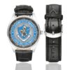 Men's casual watch with a round dial featuring the USAF 10th Flight Test Squadron emblem, silver-tone case and black leather strap, shown with the strap to the side.
