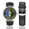 Men's casual watch with a round dial featuring the GGM 3-3 Nantes emblem, silver-tone case and black leather strap, shown with the strap to the side.