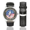 Men's casual watch with a round dial featuring the F-14 Hornets by Mandate Tomcats by Choice emblem, silver-tone case and black leather strap, shown with the strap to the side.