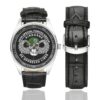 Men's casual watch with a round dial featuring the 20th Special Forces Group emblem, silver-tone case and black leather strap, shown with the strap to the side.