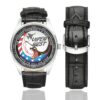 Men's casual watch with a round dial featuring the USAF Air Combat Command Hill AFB, Utah emblem, silver-tone case and black leather strap, shown with the strap to the side.