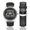 Men's casual watch with a round dial featuring the Airborne emblem, silver-tone case and black leather strap, shown with the strap to the side.
