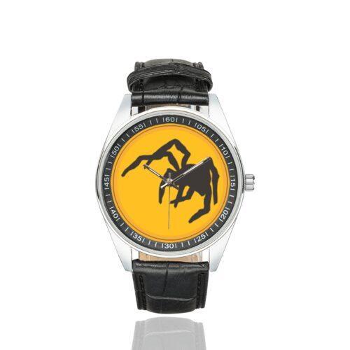 Men's casual watch with a round dial featuring the 135 ABN DIV SSI emblem, silver-tone case and black leather strap.