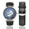 Men's casual watch with a round dial featuring the DRSD emblem, silver-tone case and black leather strap, shown with the strap to the side.