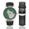Men's casual watch with a round dial featuring the 104TrngDivLdrTrngSSI emblem, silver-tone case and black leather strap, shown with the strap to the side.