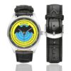 Men's casual watch with a round dial featuring the Russian Special Forces Spetsnaz - Soviet emblem, silver-tone case and black leather strap, shown with the strap to the side.