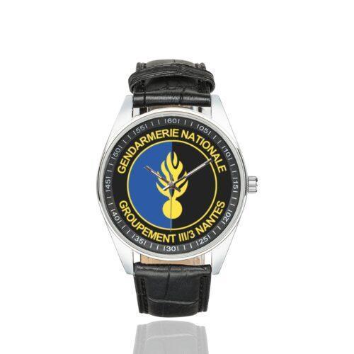 Men's casual watch with a round dial featuring the GGM 3-3 Nantes emblem, silver-tone case and black leather strap.