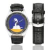 Men's casual watch with a round dial featuring the 59 INF DIV SSI emblem, silver-tone case and black leather strap, shown with the strap to the side.
