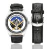 Men's casual watch with a round dial featuring the Unités de montagne Gendarmerie emblem, silver-tone case and black leather strap, shown with the strap to the side.