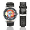 Men's casual watch with a round dial featuring the GIR Haute-Normandie emblem, silver-tone case and black leather strap, shown with the strap to the side.