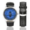 Men's casual watch with a round dial featuring the GGM 2-6 Hyeres emblem, silver-tone case and black leather strap, shown with the strap to the side.