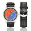 Men's casual watch with a round dial featuring the Yemeni Republican Guard SSI.svg emblem, silver-tone case and black leather strap, shown with the strap to the side.